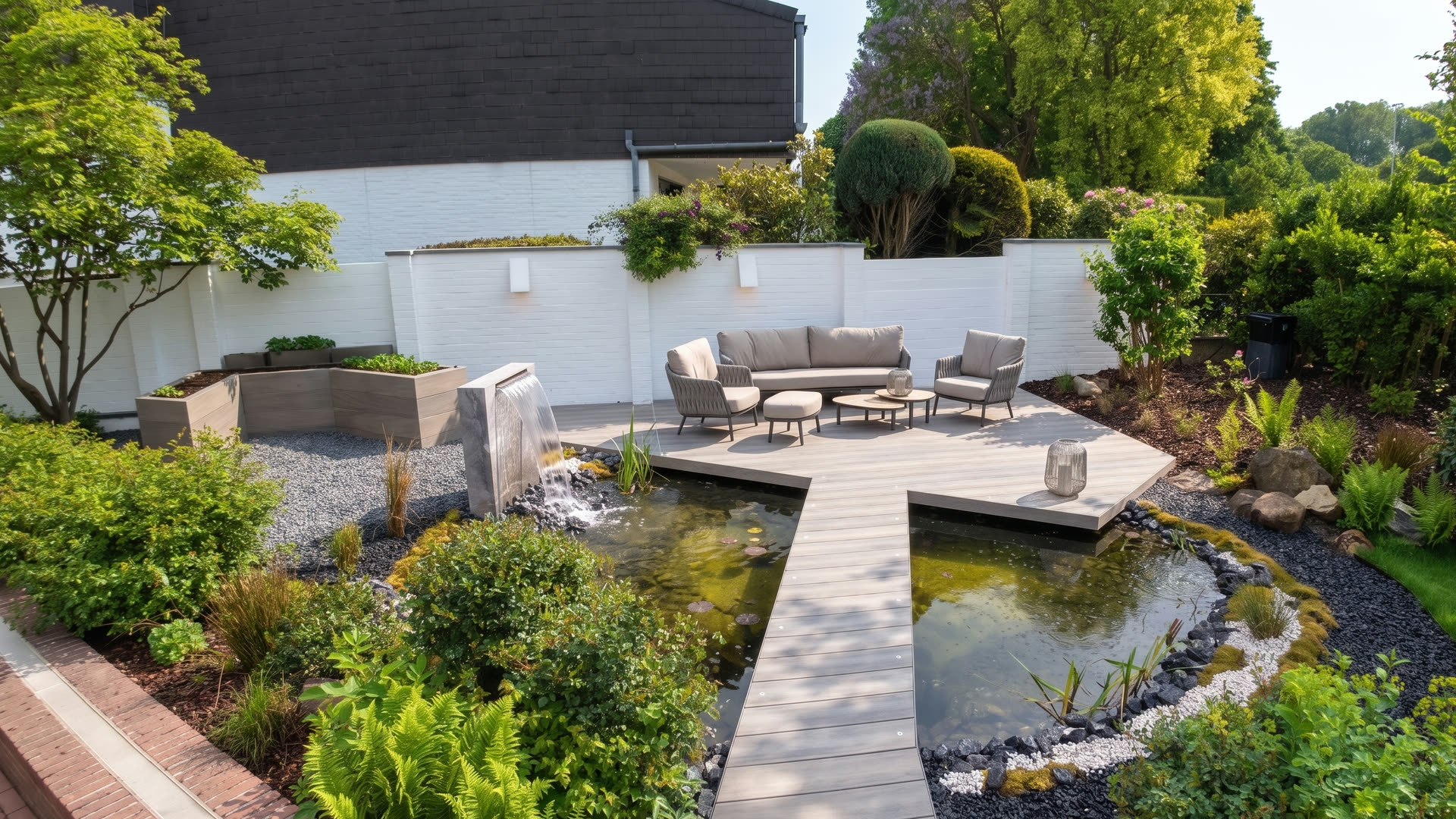 Highlight-Projekt Heinsberg – Gesamtansicht mit Wasserfall und Sitzbereich